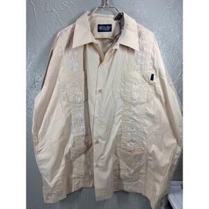 Silver Point Mens Embroidered Cream Button Down Short Sleeve‎ Shirt Size XXL NWT
